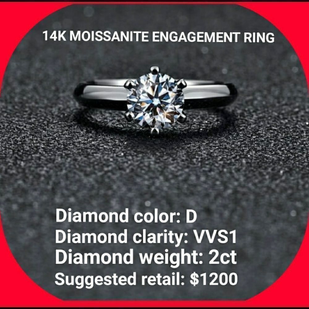 VVS1 💯% AUTHENTIC!! $1,200 D2.00ct MOISSANITE 14K White Gold ring